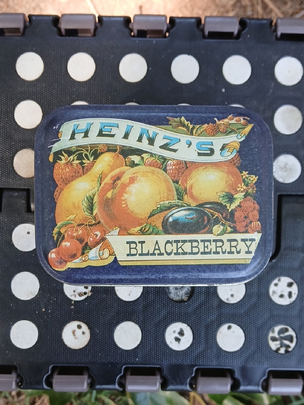 Heinz's Blackberry Decorative Tin - Blue with Fruit Illustration Approx, 2½"×4"